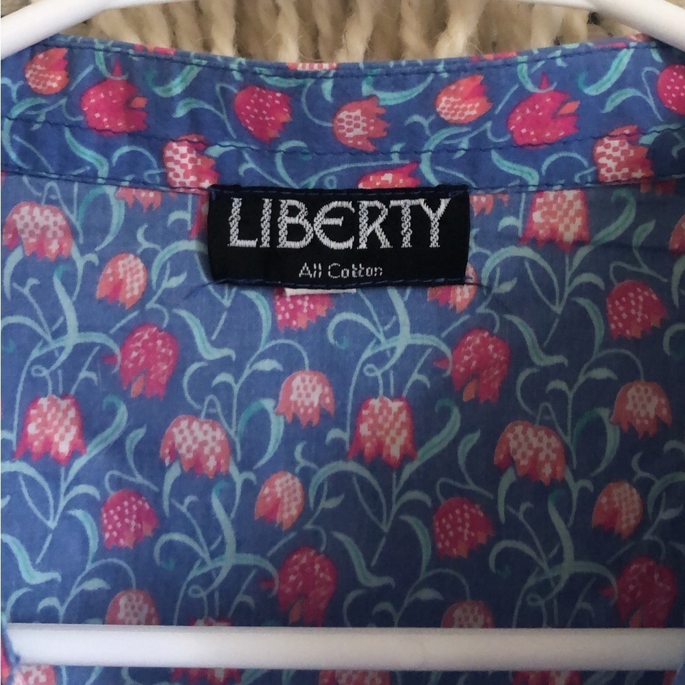 Liberty of London Short Sleeve Floral Printed Button Down Shirt Men Blue Purple - Picture 2 of 4